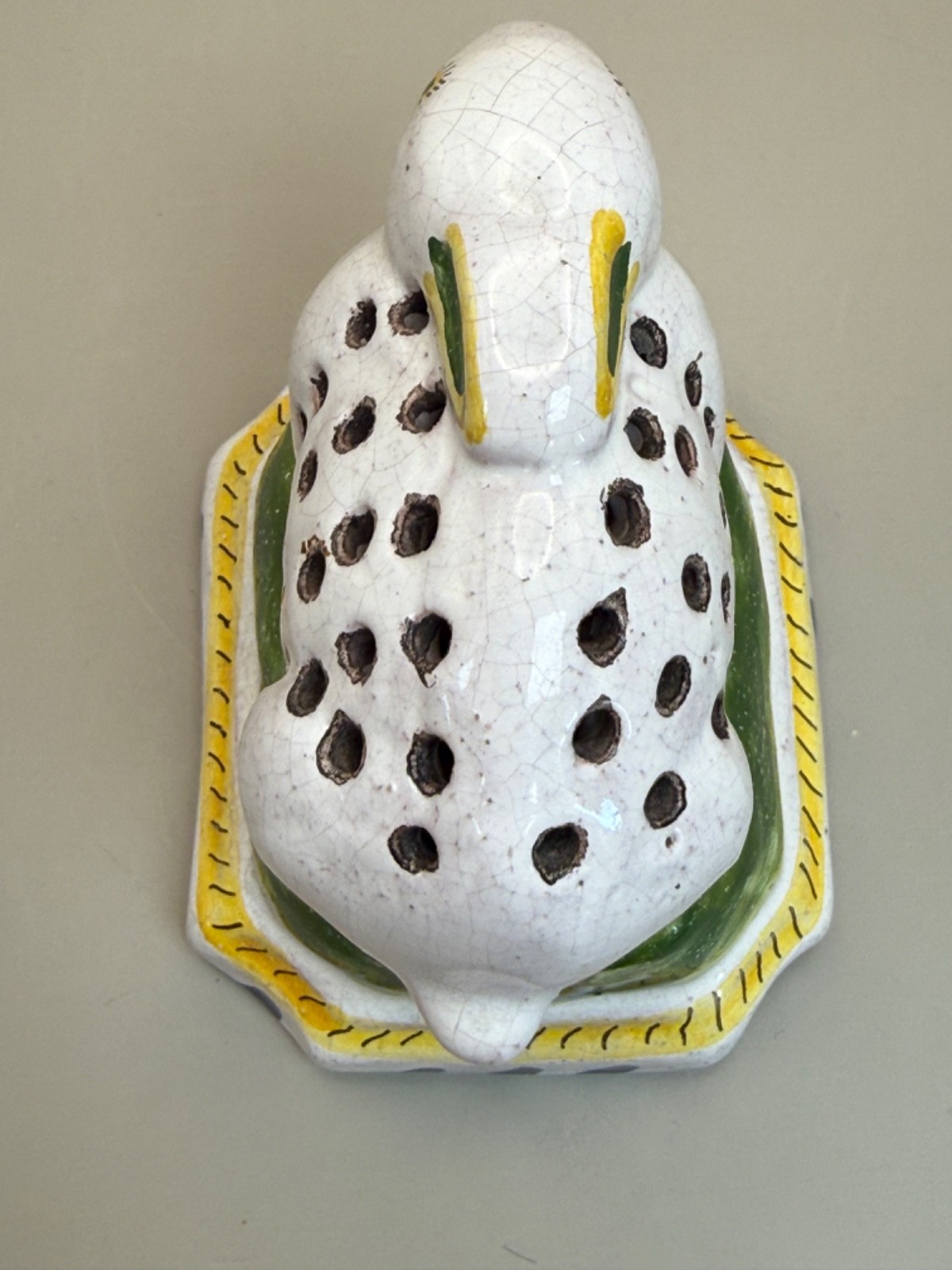 From Portugal Vintage Ceramic Pomander Potpourri White Bunny Rabbit signed H. J.