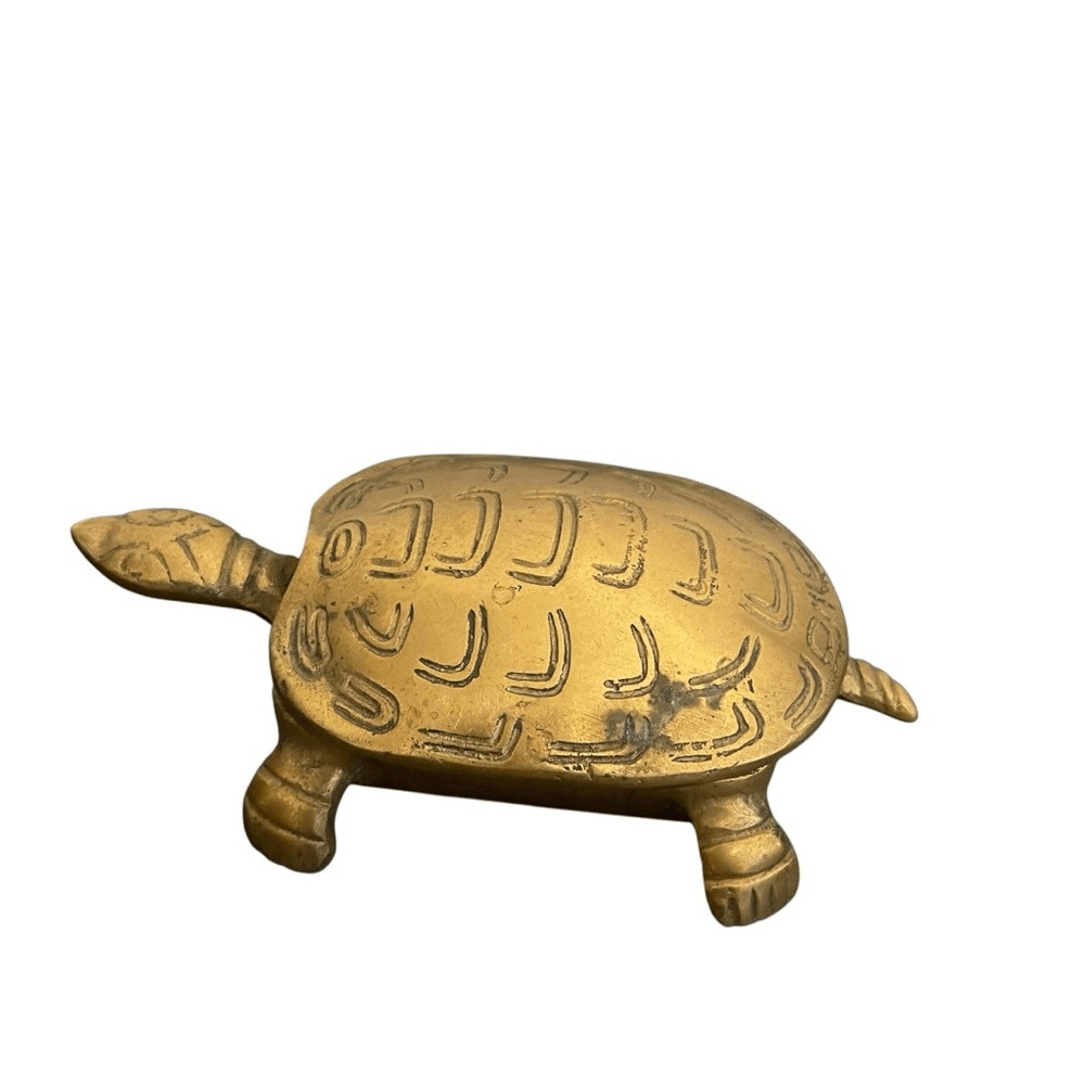 Vintage Brass Turtle Trinket Box Hinged Shell 6" X 3"