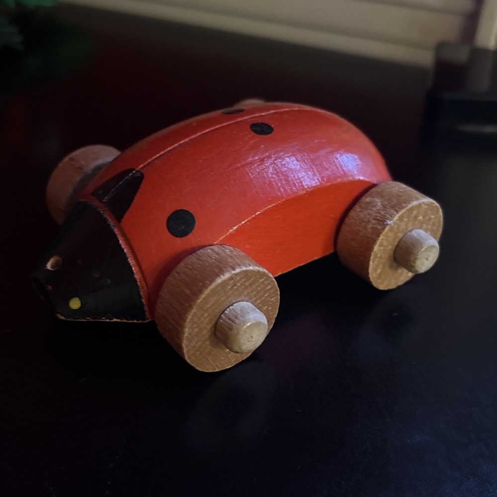 Ladybug Germany, Wooden Pull Toy, Antique, 4”