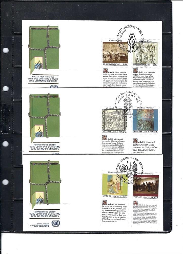 1990 Human Rights Combo FDC's - All Three Offices - Mint Condition (233A)