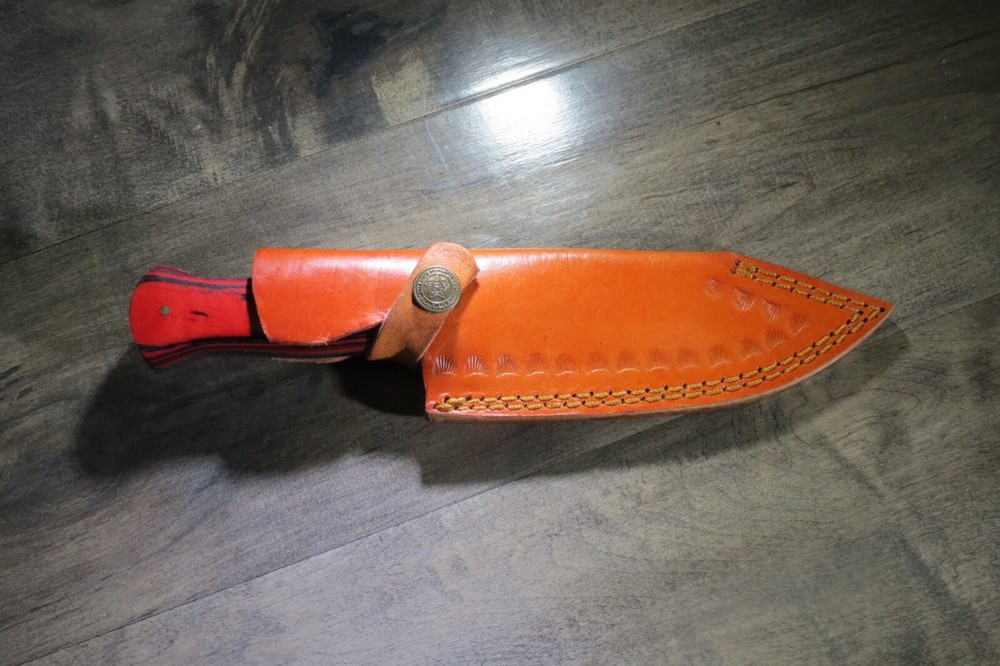 Coffin Handle Dagger Point fighting knife w/red laminate handle hand made