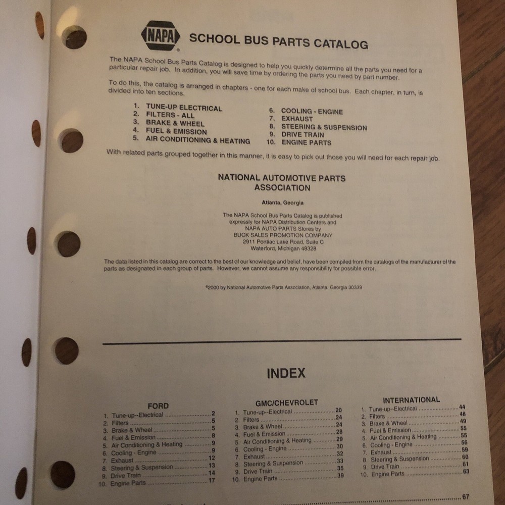 NAPA 2000 School Bus Catalog No. 6