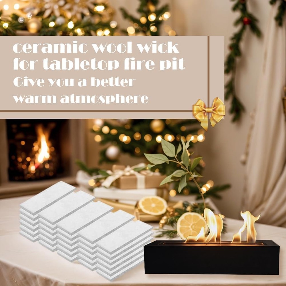 QPQ 30 Pcs Ceramic Wool Wick for Tabletop Fire Pit,Replacement Fireplace Inserts