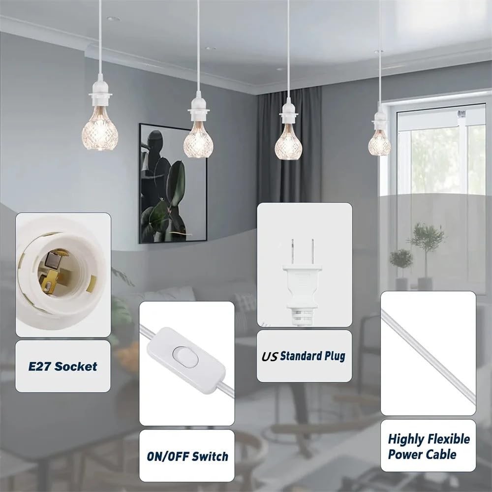 16FT Plug in Pendant Light Cord, Lamp Kit with E26/E27 Socket, white