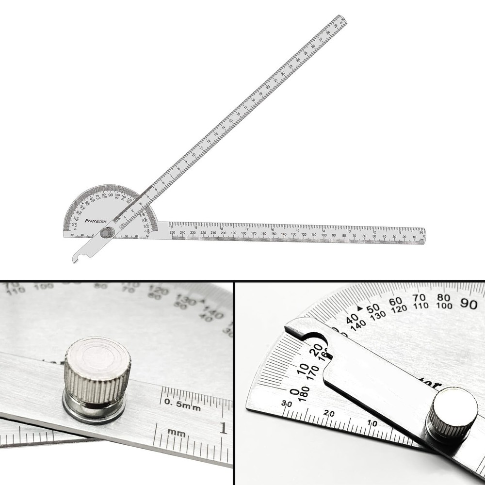 Stainless Steel Angle Protractor -180° Two Arm Ruler Adjustable Finder Angle ...