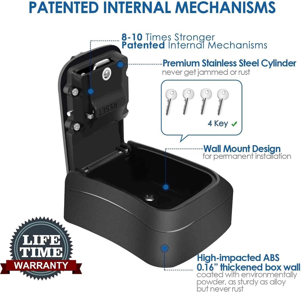 Outdoor Lock Box with Code – 4-Digit Key Safe Storage for Home & Office