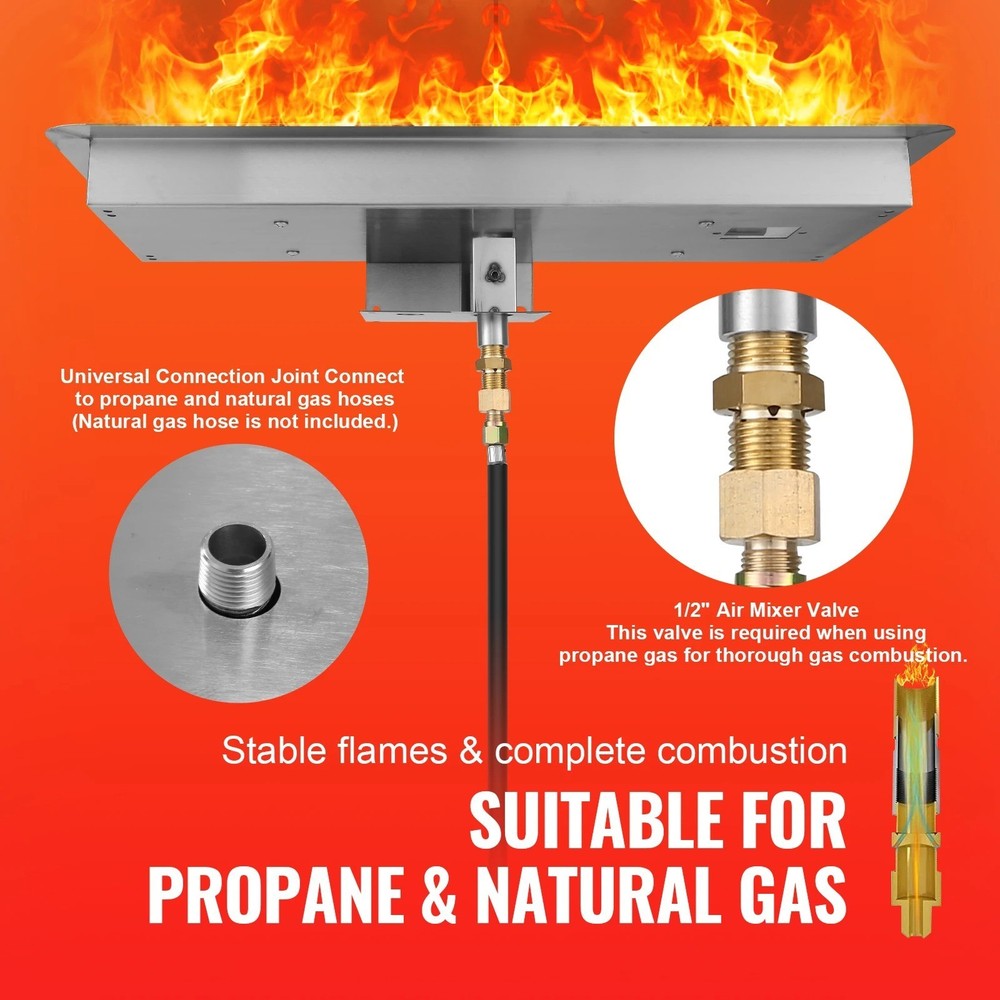 36 x 12 inch Drop-in Fire Pit Pan Rectangular Stainless Steel Fire Pit Burner