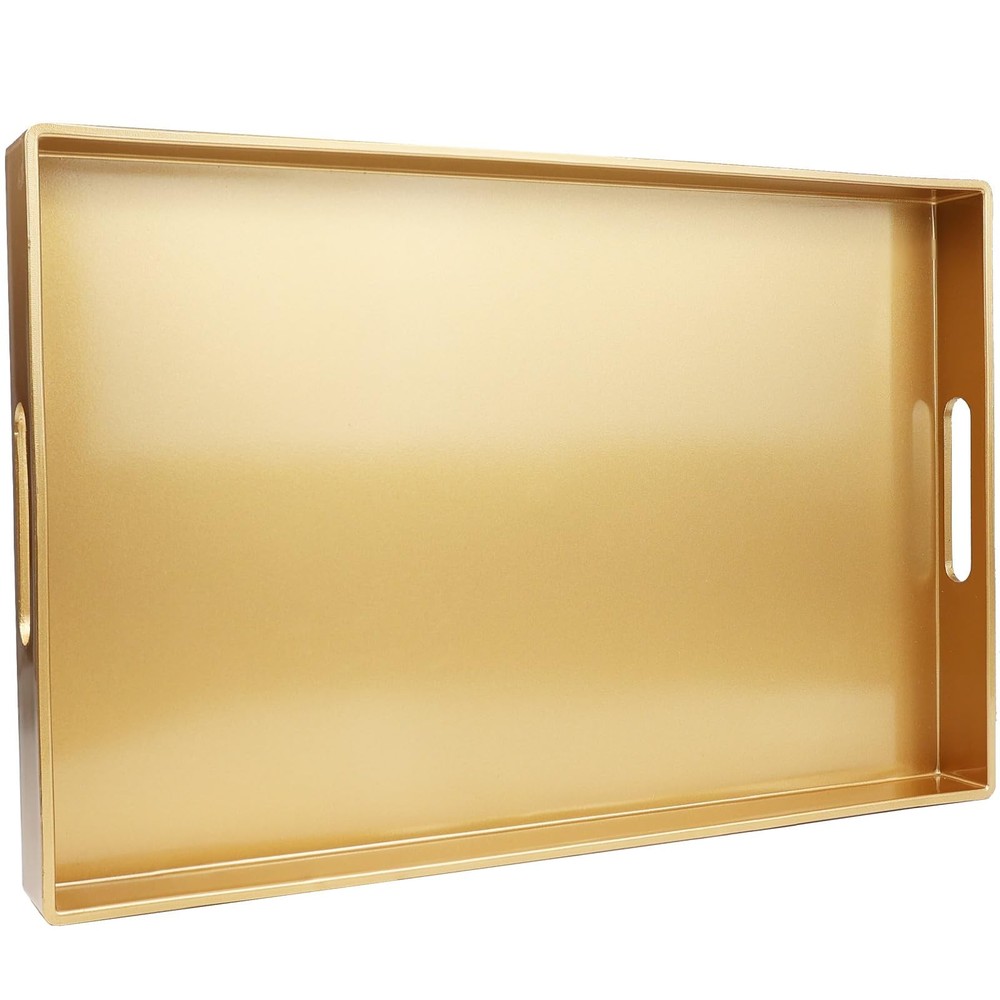 Gold Decorative Serving Tray with Handles, Elegant Plastic Coffee Table Tray ...