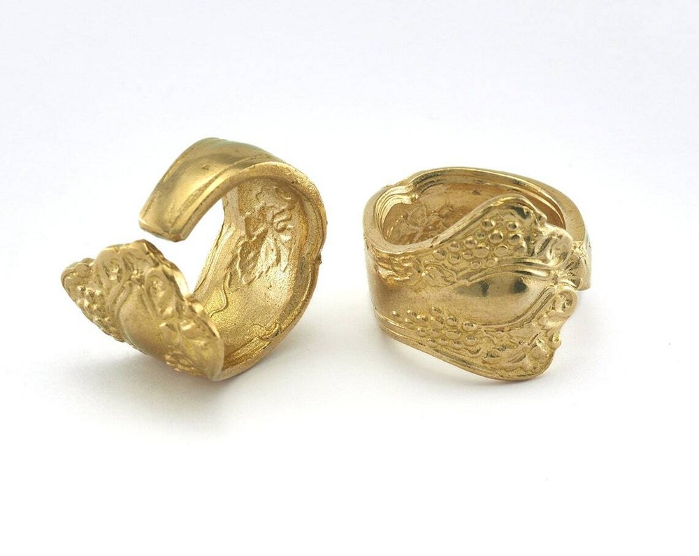 Spoon Ring Flower Patterned Adjustable Ring Raw Brass 17.5mm 7US inner size 2683