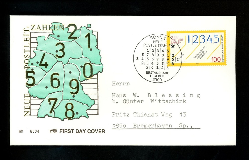 Postal History Germany FDC #1777 Postal Zip Codes 1993