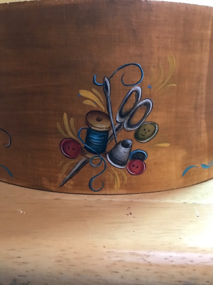 beautiful hand painted sewing basket