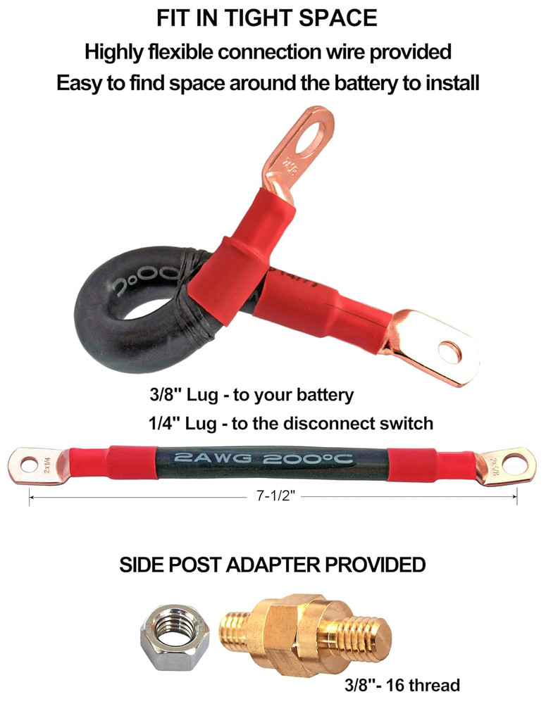 3/8" Side Post Remote Battery Disconnect Switch 12V Battery Kill Switch for Car