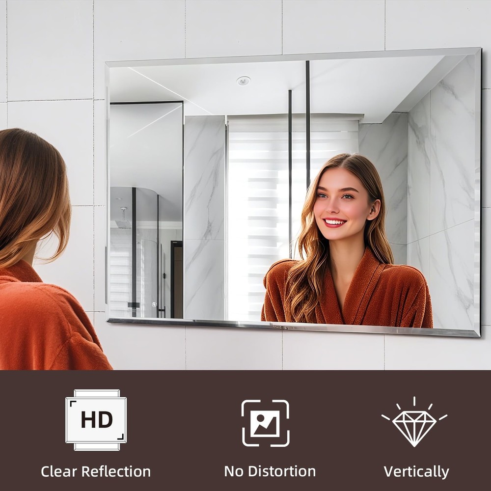 Rectangular Beveled Bathroom Mirrors, 16X24 inch Square Frameless Mirror, Rec