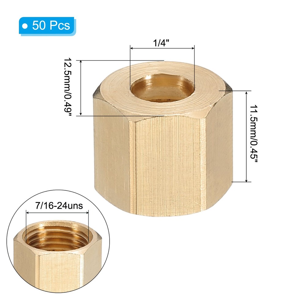 1/4" Brass Compression Nut,50Pcs Brass Compression Fitting Plumbing System