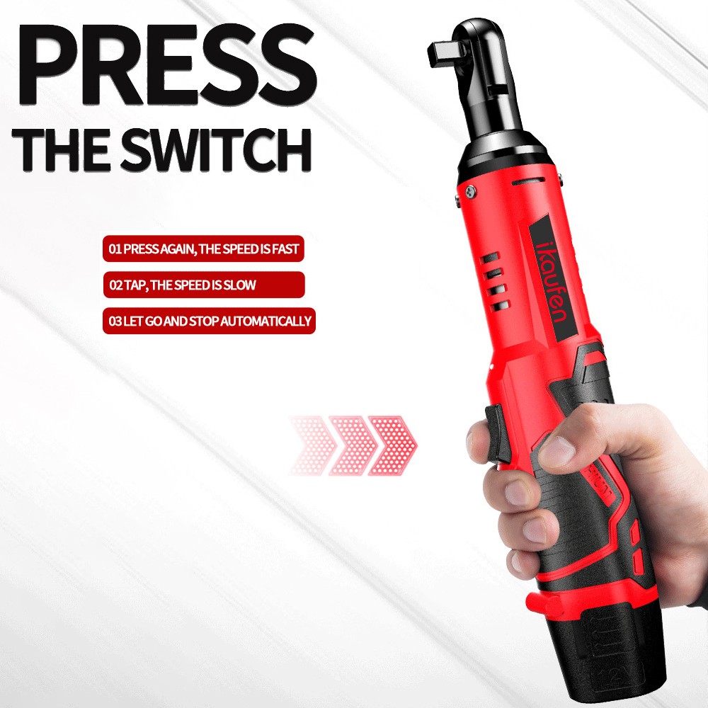 Cordless Ratchet 3/8\" Right Angle Wrench Impact Power Tool /2Battery 4Socket B4