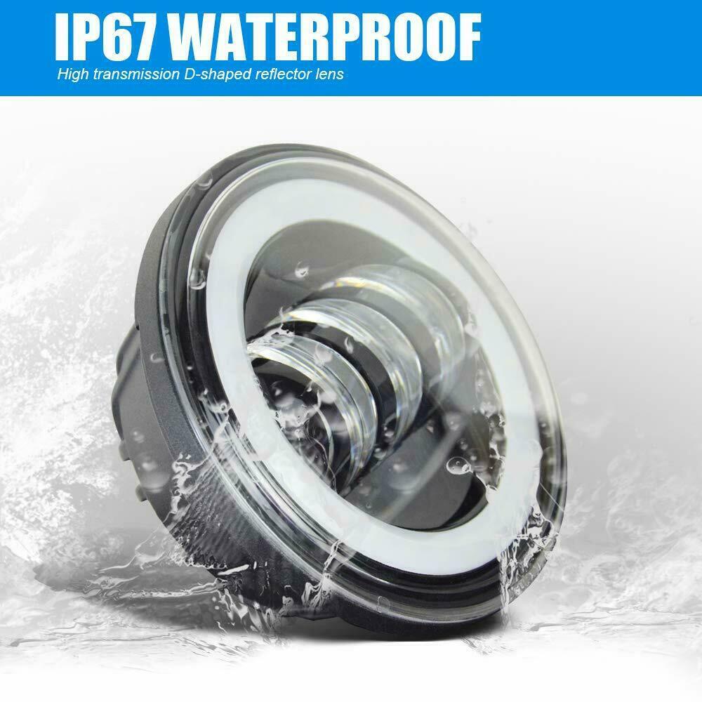 Pair 4.5" inch LED Projector Round Fog Light Angel Eyes Halo Motorcycle Ring DRL