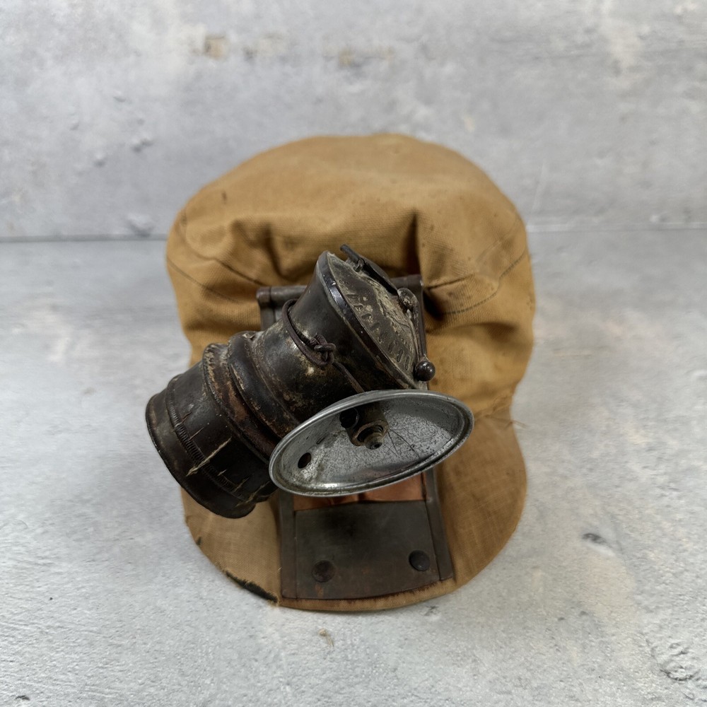 Miner's Soft Cap w/ Auto-Lite Carbide Lamp COMBO Antique Mining