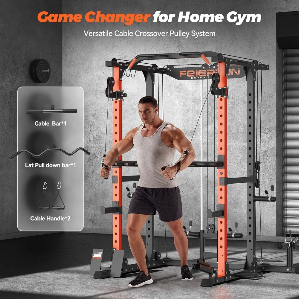 FLA01 Power Cage Multi Function Squat Rack with Cable Crossover System 2000Lbs C