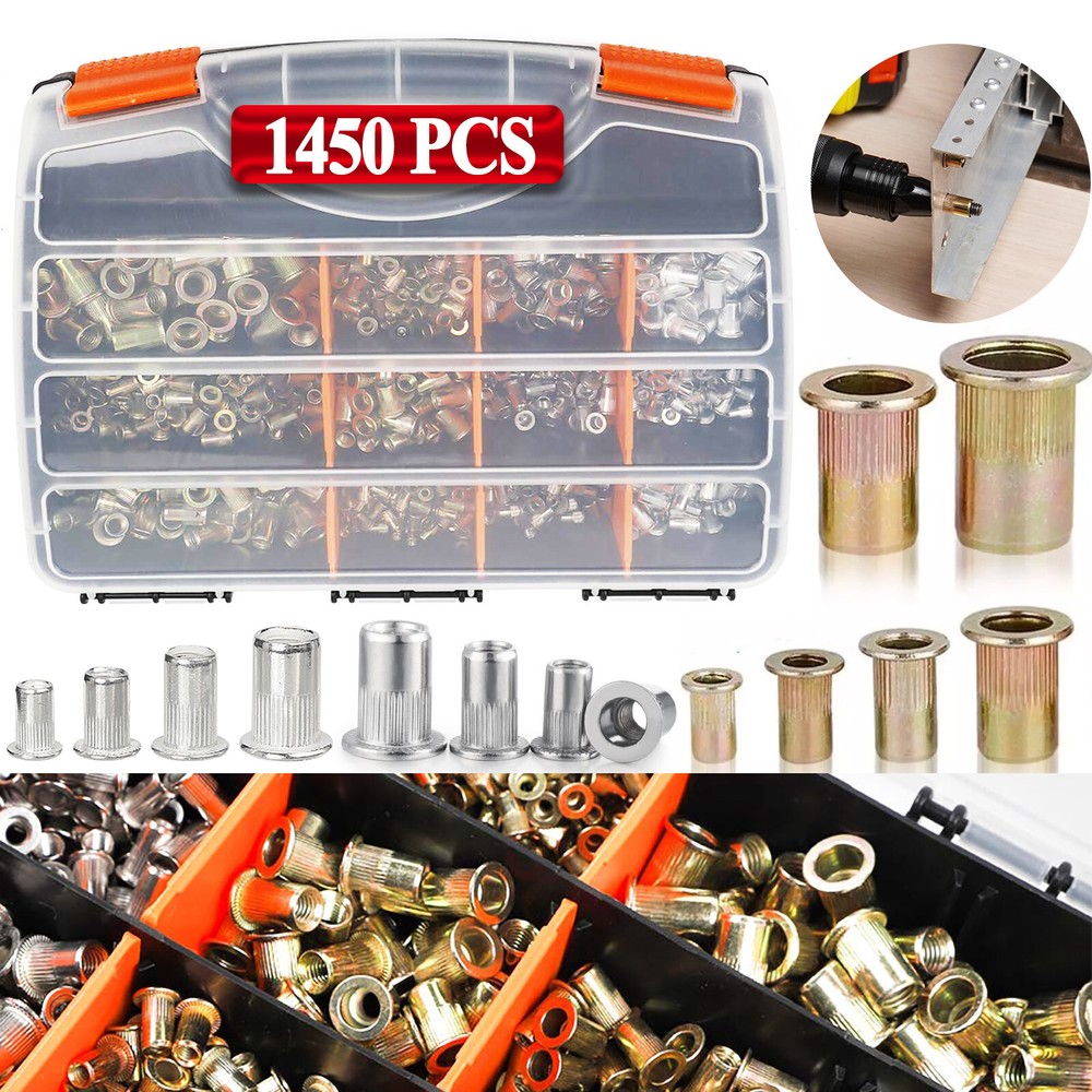 Rivet Nut Kit For Rivnut Setting Gun Nut Setter Tool Hand Blind Riveter 1450pcs