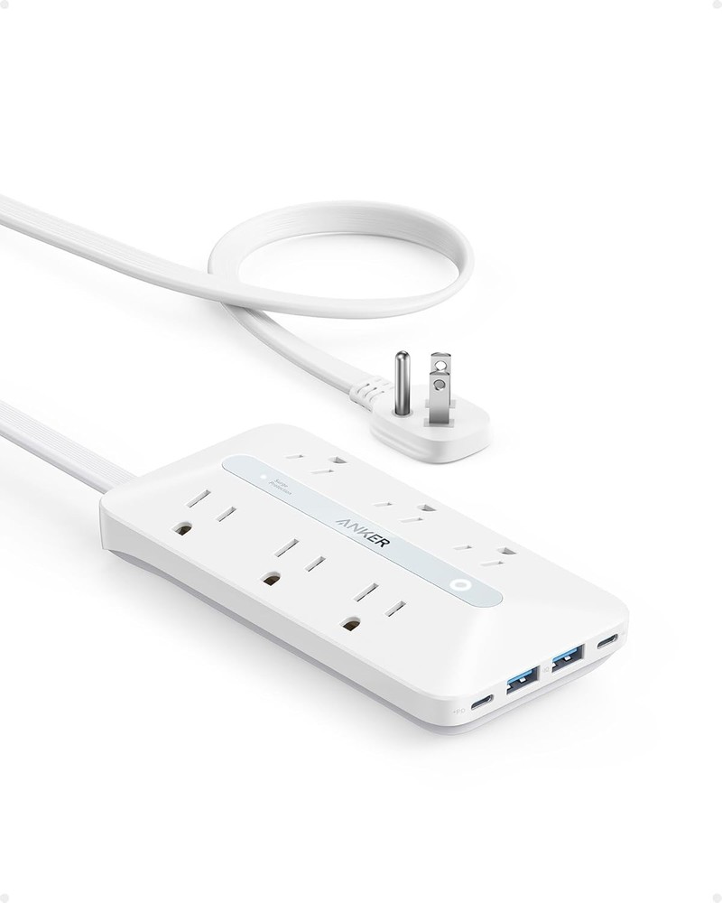 Power Strip with 300J Surge Protector, Flat Plug Extension 10FT, White