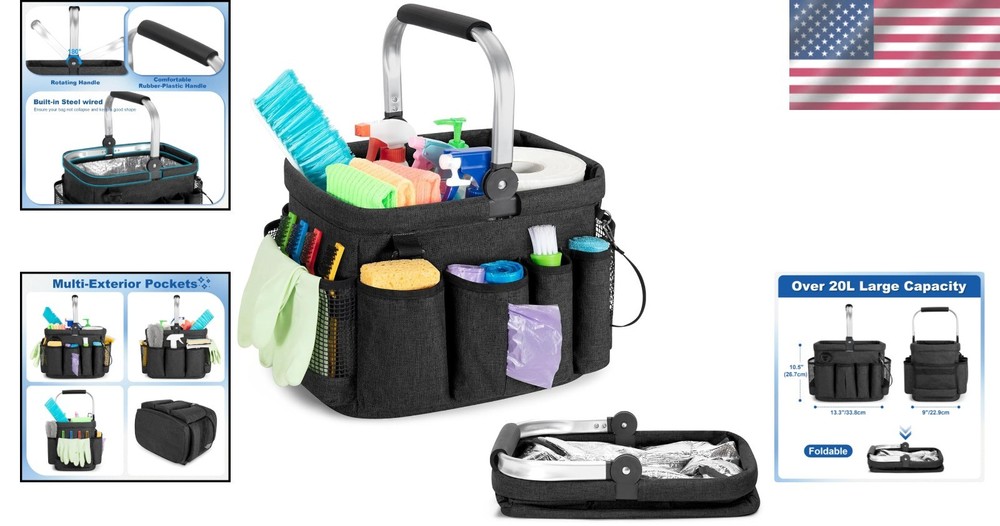 Chic Foldable Cleaning Caddy - 20L Capacity, Durable Nylon & Multi-Pocket Design