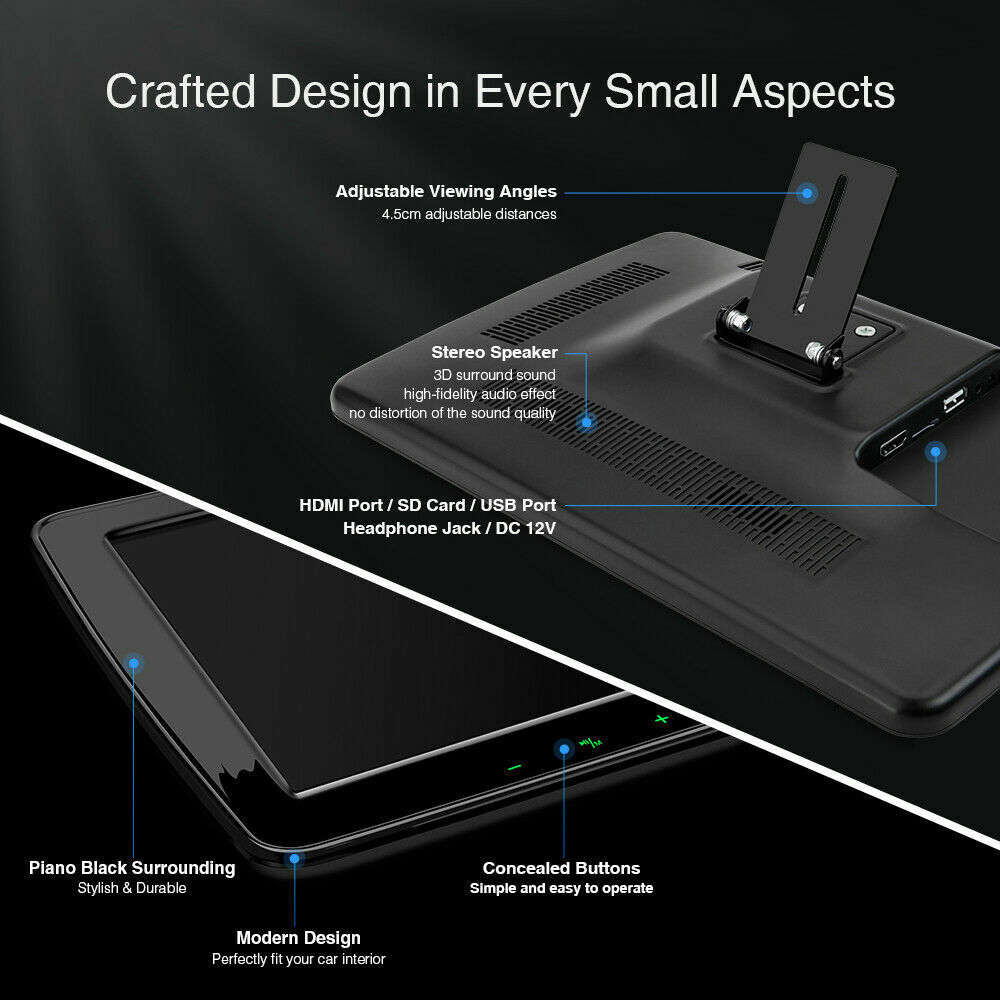 1 Pair 11.6" IPS Screen Car Headrest Monitor Multi-Media HMDI USB + 2x Headsets