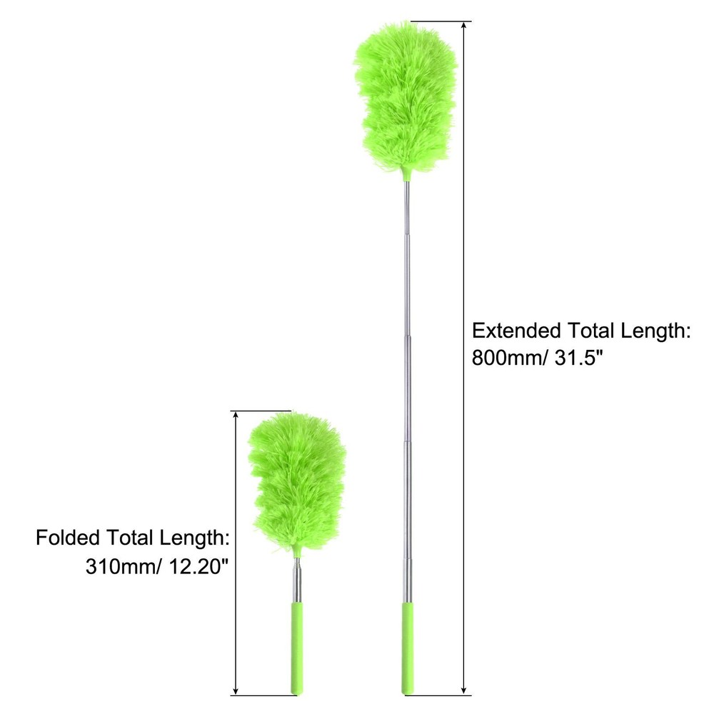Microfiber Cleaning Duster, 12" to 31.5" Washable Extendable Brush Green