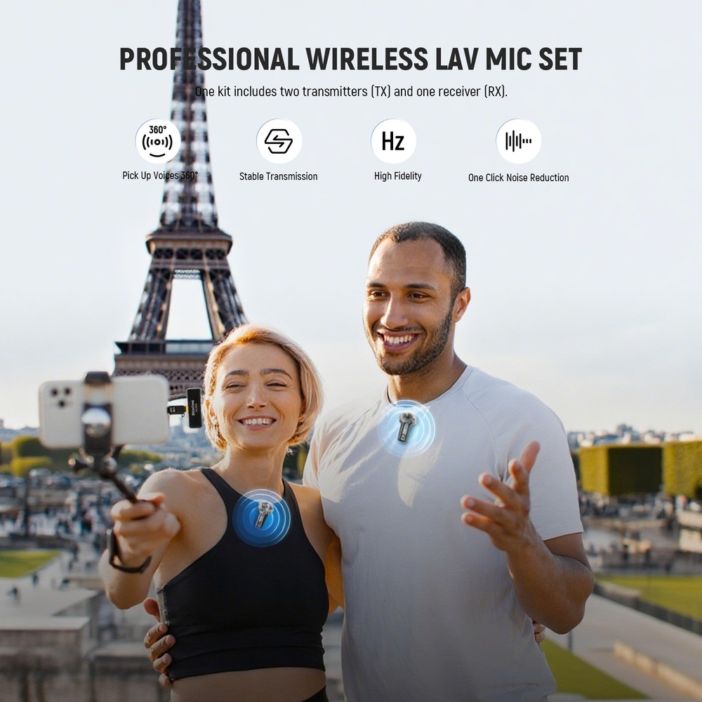 NEEWER KM23D Wireless Lav Mic for iPhone/Android/PC, 40m Range, 1RX+2TX