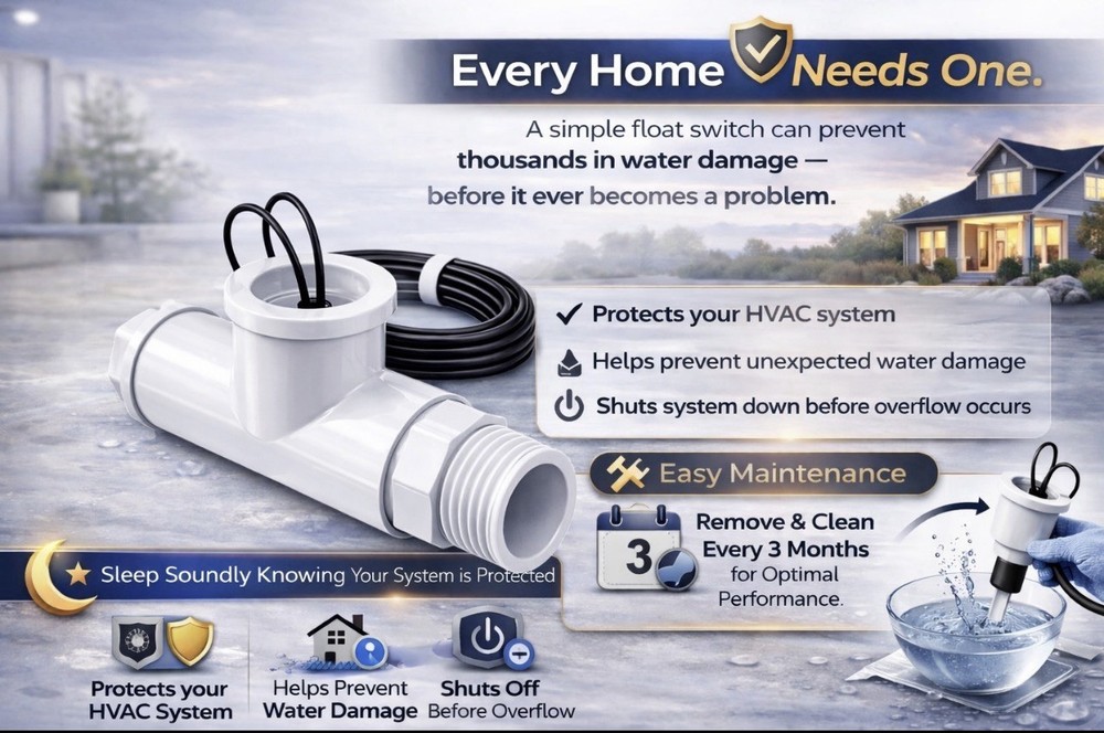 ECWB SS1 AC Float Switch HVAC Condensate Overflow Safety Shutoff Sensor (8 pack)