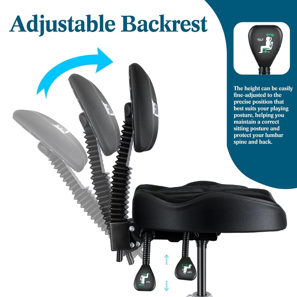 Hydraulic Drum Throne with Backrest | Adjustable HeavyDuty Drummer Seat
