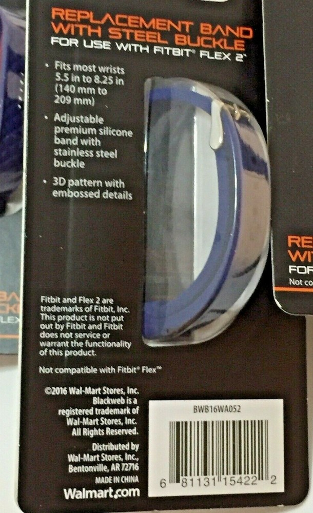 Solid Navy Blackweb REPLACEMENT Fitbit Flex 2 Band with Silver Steel Buckle NIP