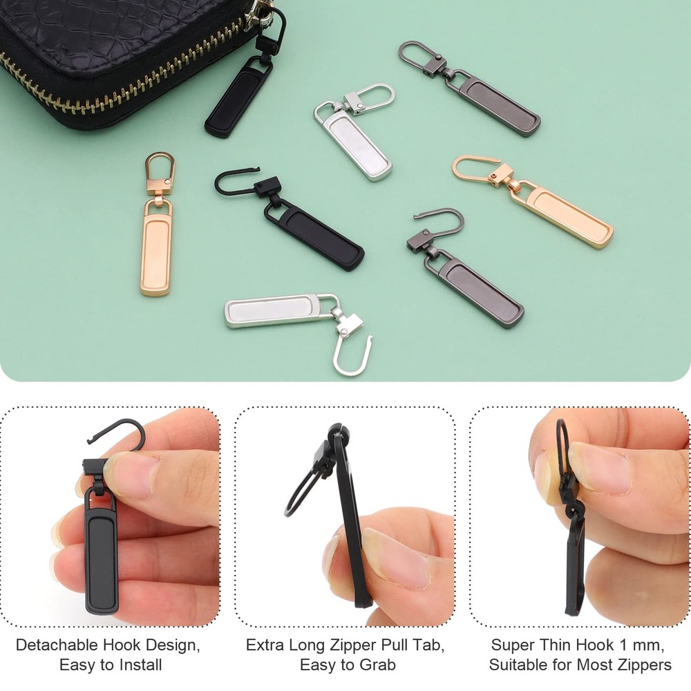 Zipper Pull Replacement for Small Holes, 10 Silver, Black, Gold, Gun Black