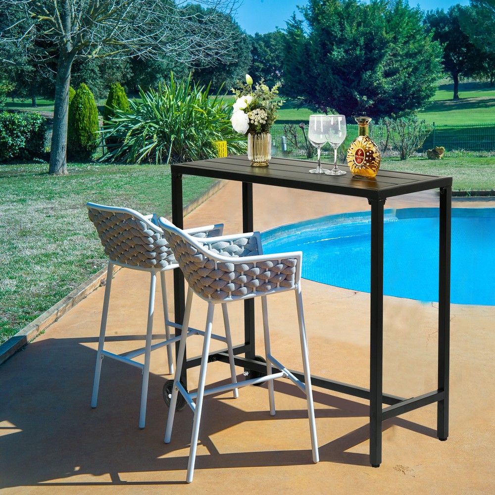 【Replace 92798956】40" Outdoor Bar Table with Wheels, Rectangle Narrow