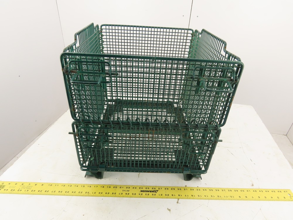 Miniature Collapsible Folding Stackable Industrial Wire Baskets 18"x20"x16"Green