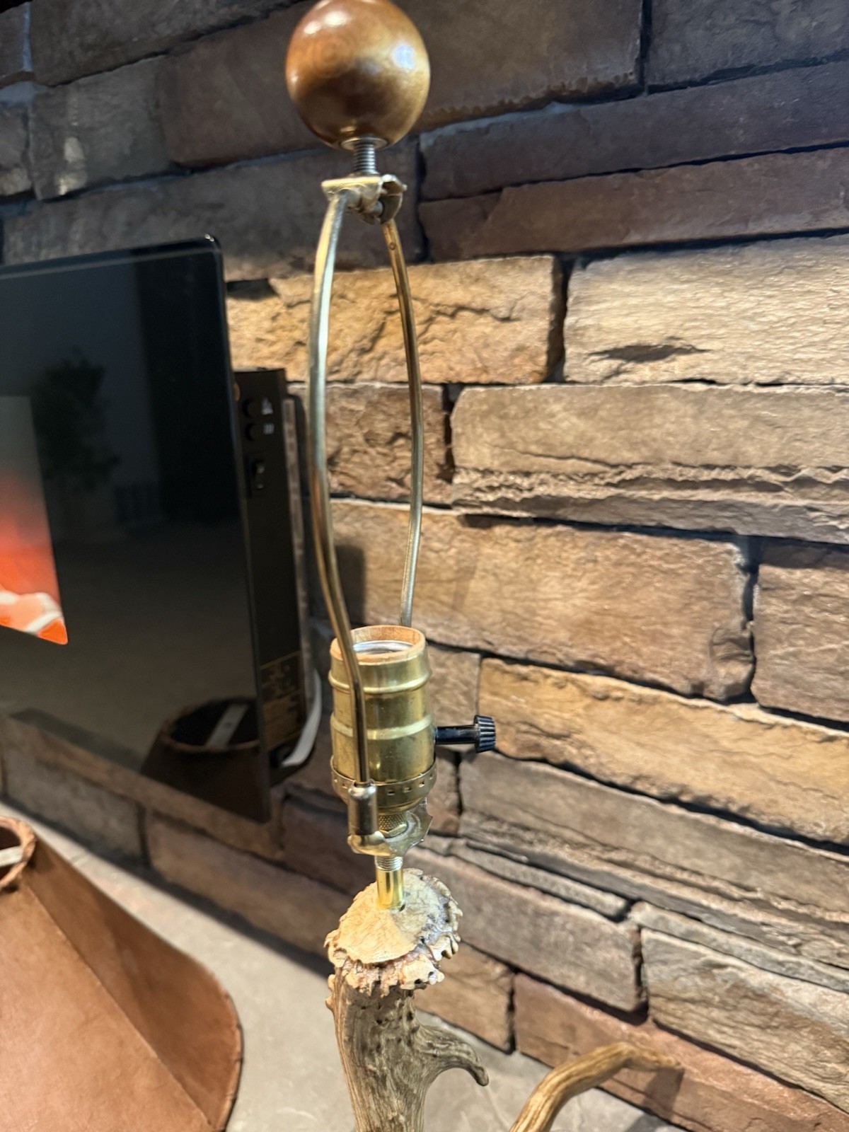 27” Large Trophy 5 Point Antler Mule Deer Vintage Lamp, Rawhide Shade