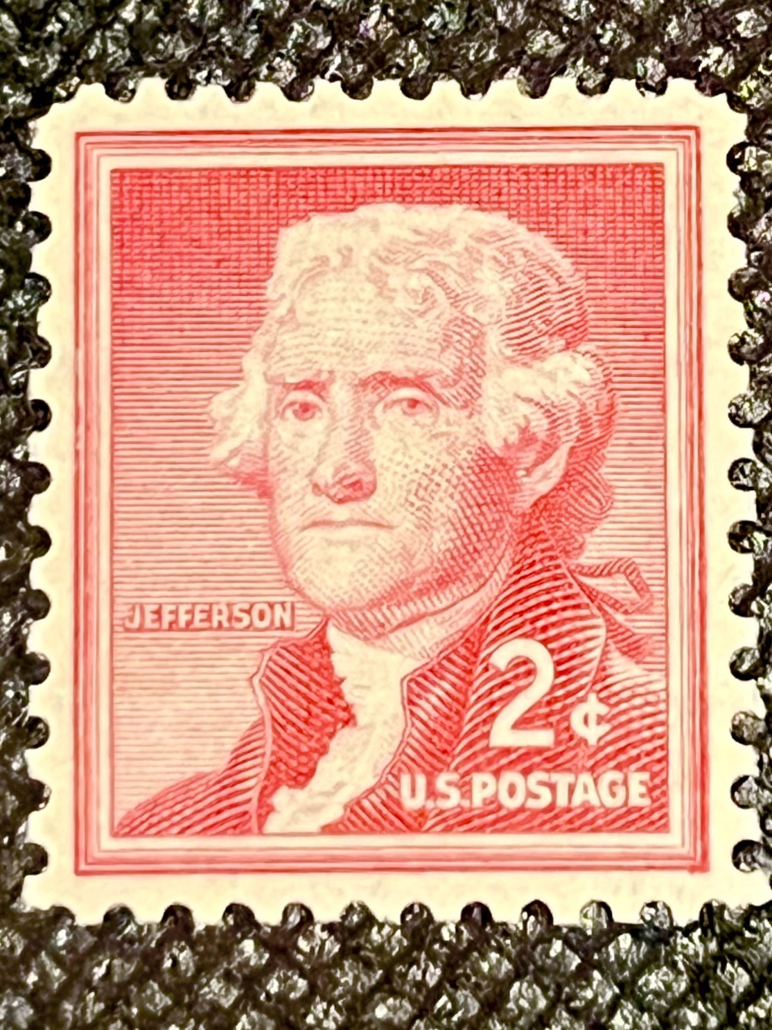 1954 Thomas Jefferson 2 Cent Rare Red Postage Stamp, Unused