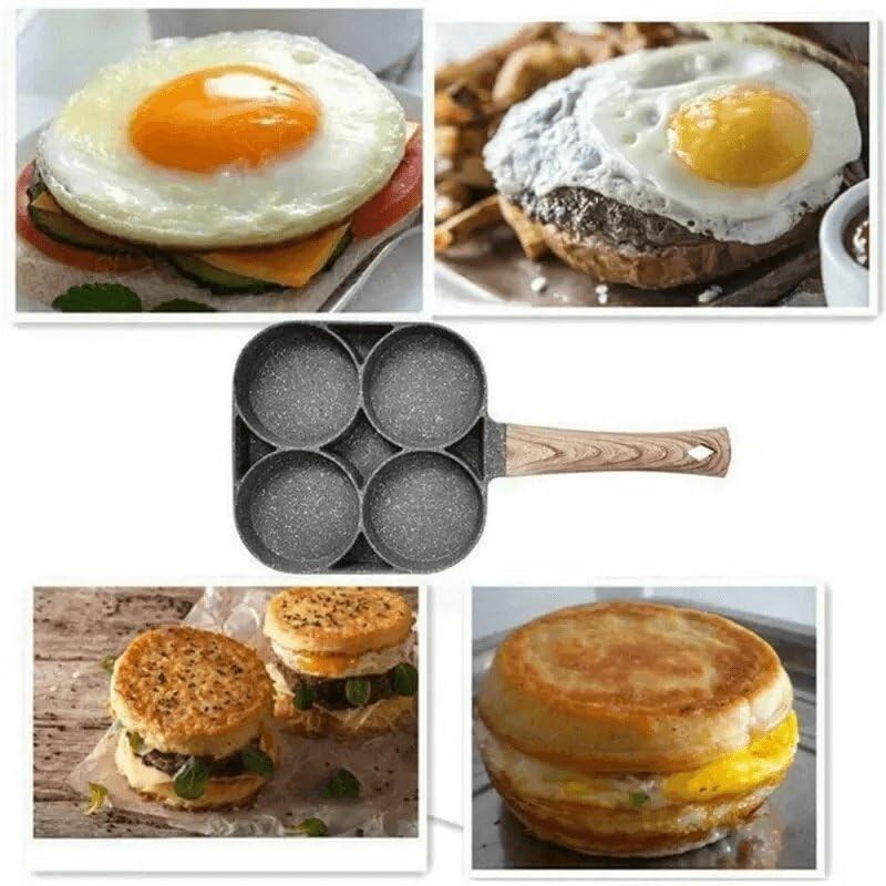 4-Cup Fried Egg Frying Pan Nonstick Pancake Pans with wooden handle
