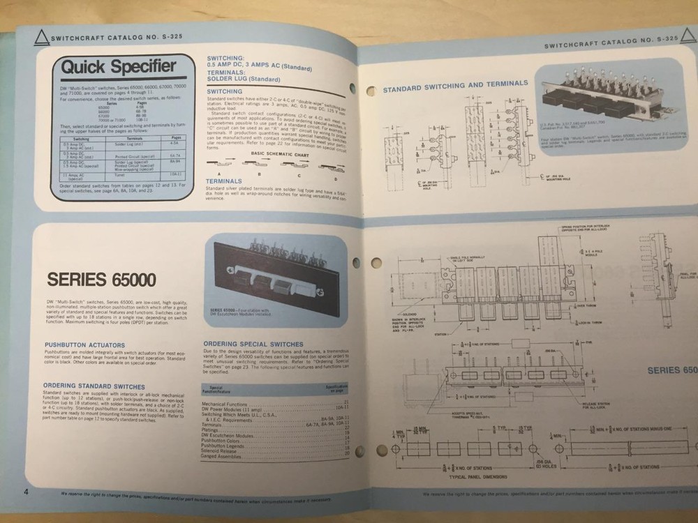 1973 Switchcraft Catalog ~ Switches Terminals Pushbuttons