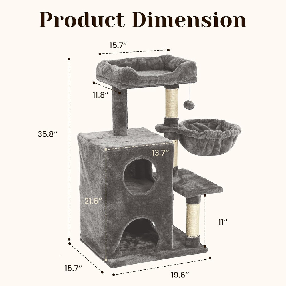 Modern Cat Tree with Scratching Posts, Cat Bed, Hammocks & Condos – Multi-Level