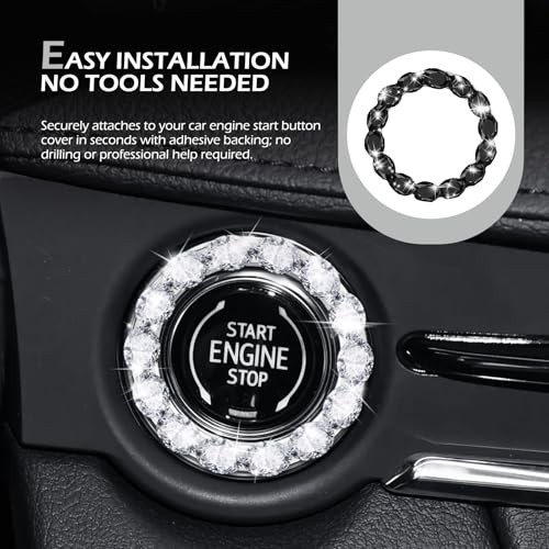 Car Bling Push Start Button Cover, Crystal Rhinestone Engine Start Stop Ring