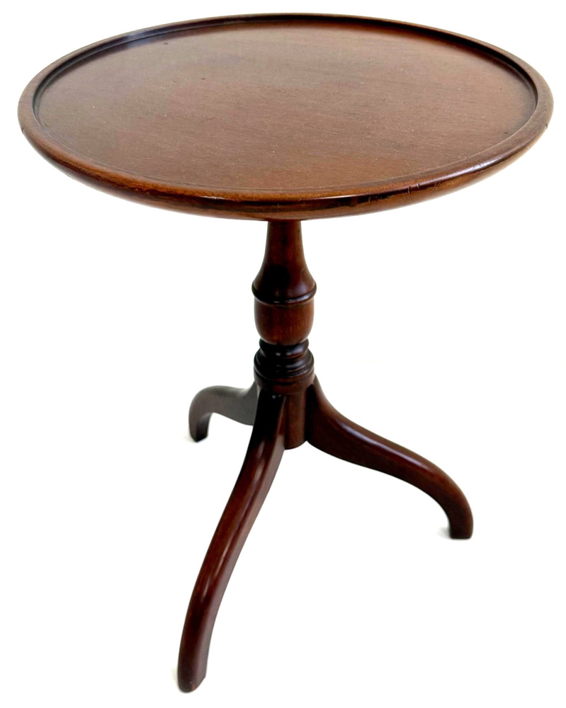 1940s Solid Mahogany Raised Edge Round Tripod Wine / Side Table