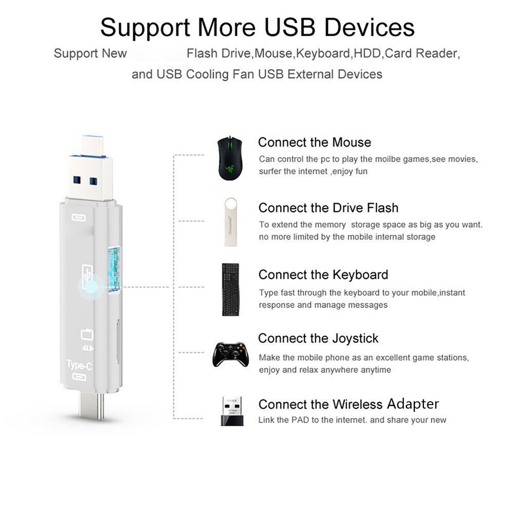 Plastic Type-C 5-in-1 OTG Card Reader Memory TF Card Reader OTG Adapter ff