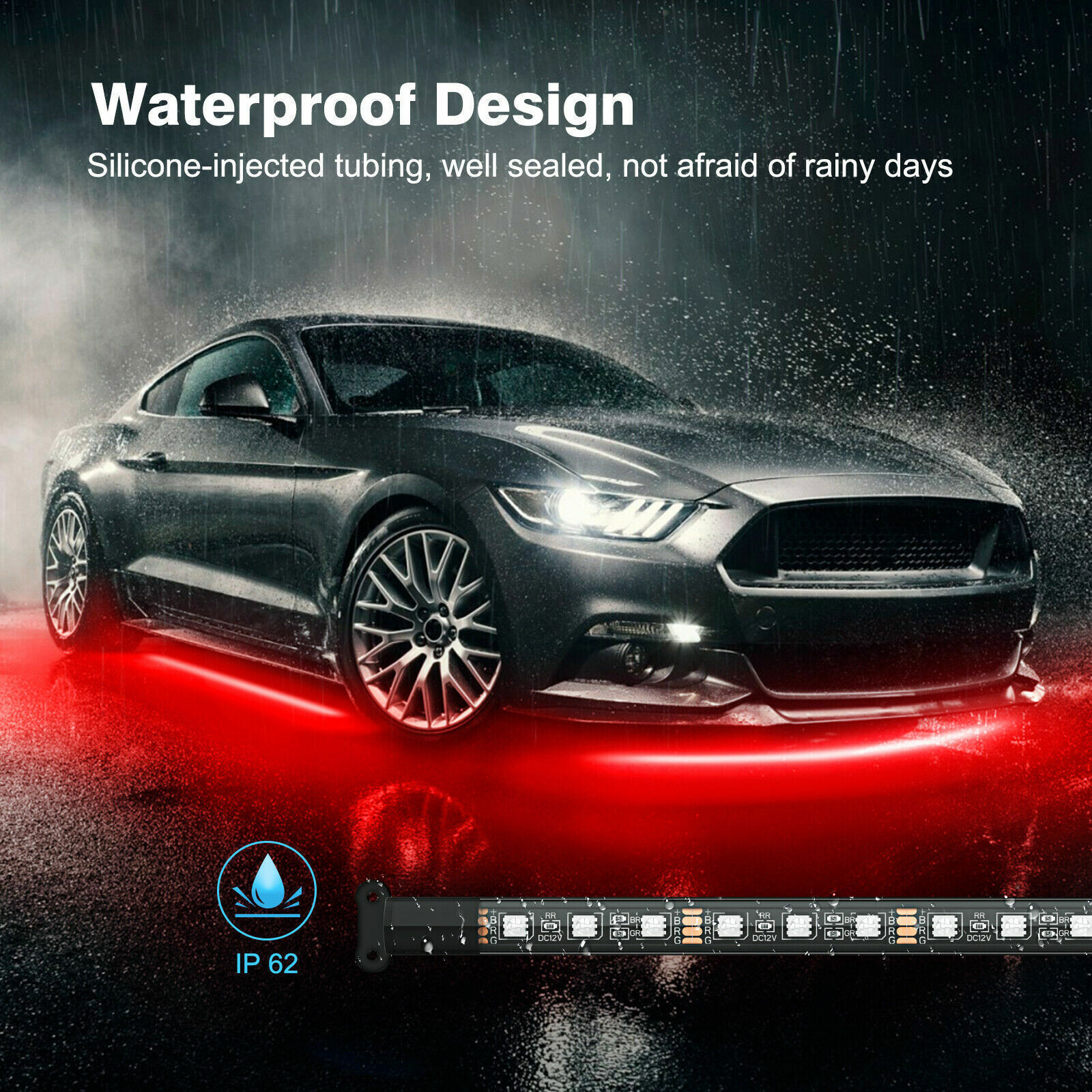 4 Pack RGB Under Car Strip Light Kit LED Neon Tube Underglow Underbody System