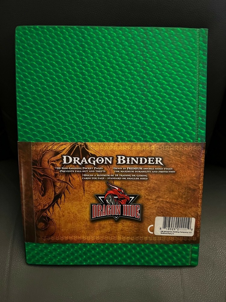DRAGON HIDE GREEN 9-POCKET 20 Side Loading Pages BINDER New