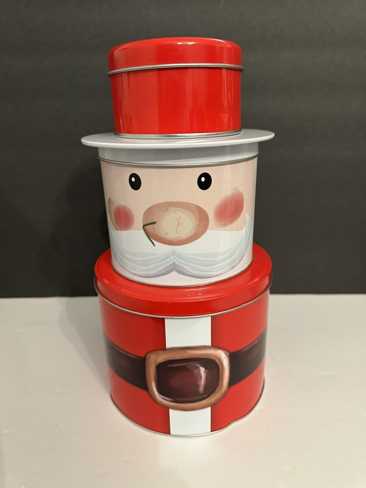 Three-Tiered Stackable Santa Candy, Chocolate, Cookie Tin – 10” Tall