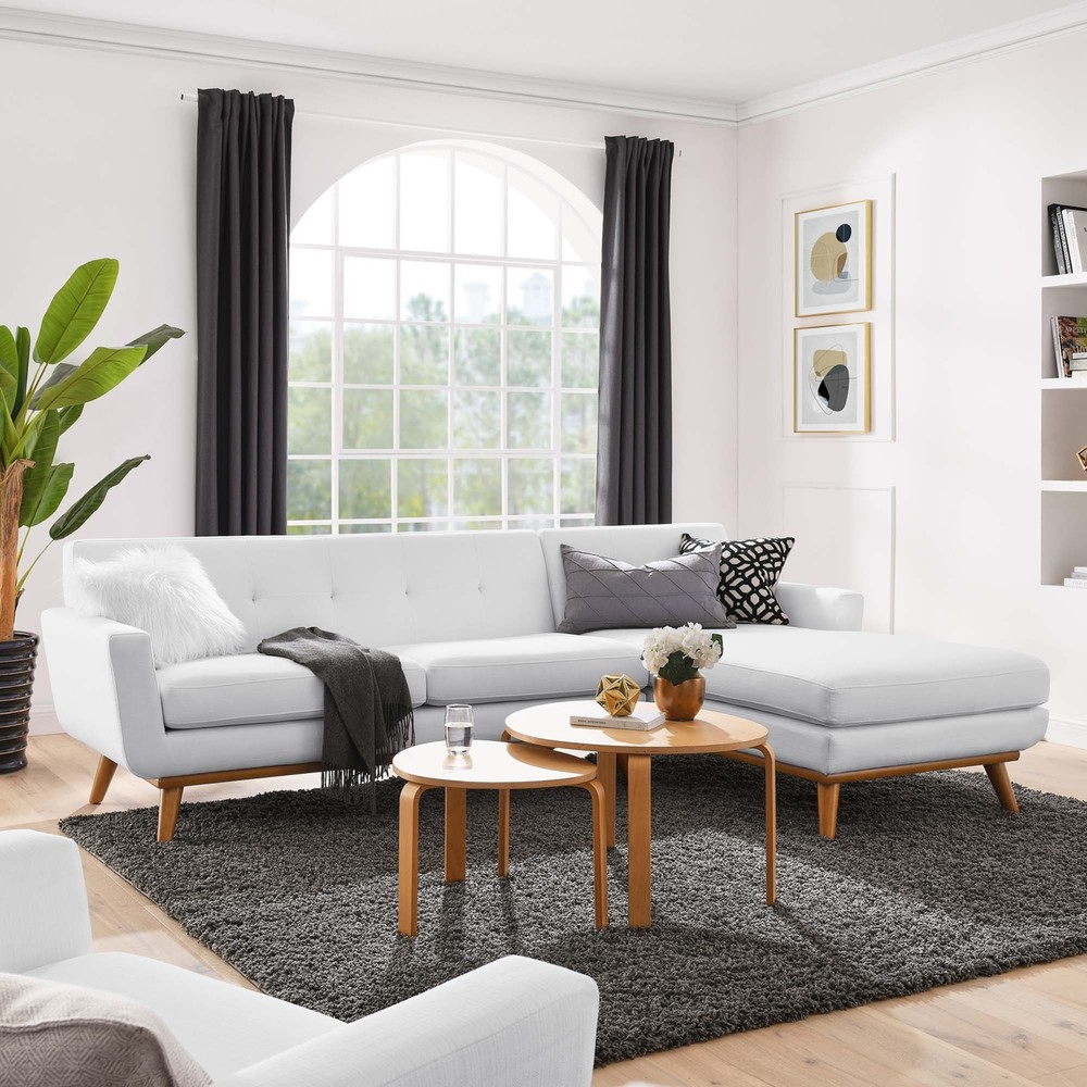 Modway Mid-Century Modern Upholstered Right-Facing Sectional Sofa in White