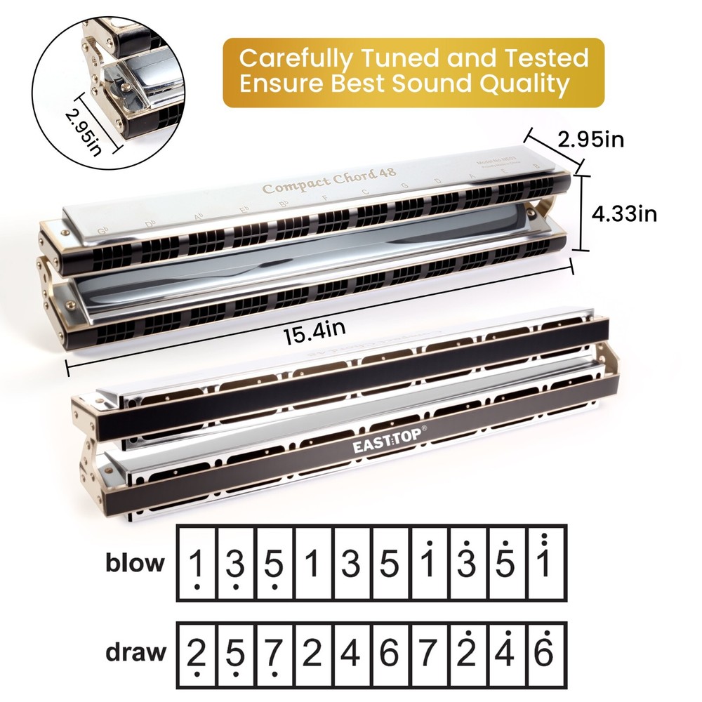 EASTOP 48Compact Upgrade Chord Harmonica New Professional Ensemble Harmonica US
