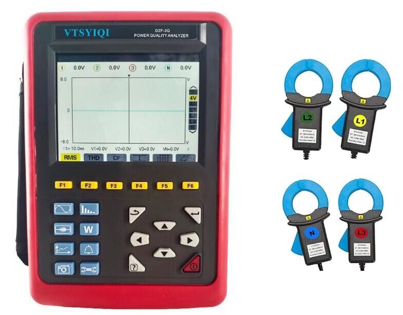 Three Phase Power Quality Analyzer with 4PCS 100A Round Jaw Current Sensors