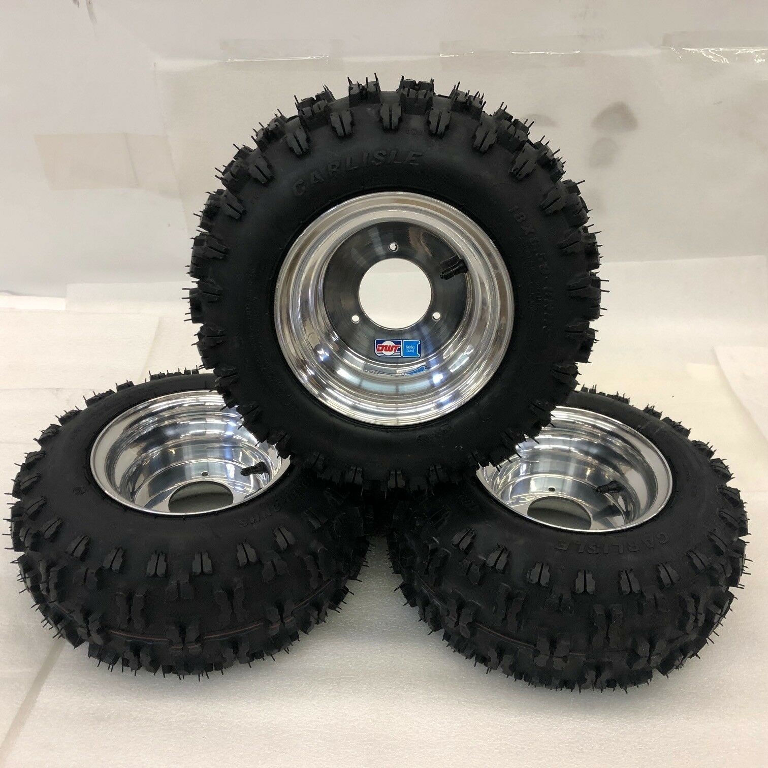 Honda ATC 70 DWT Polished Aluminum Front and Rear Wheels Rims Snow Hog Tires 18"