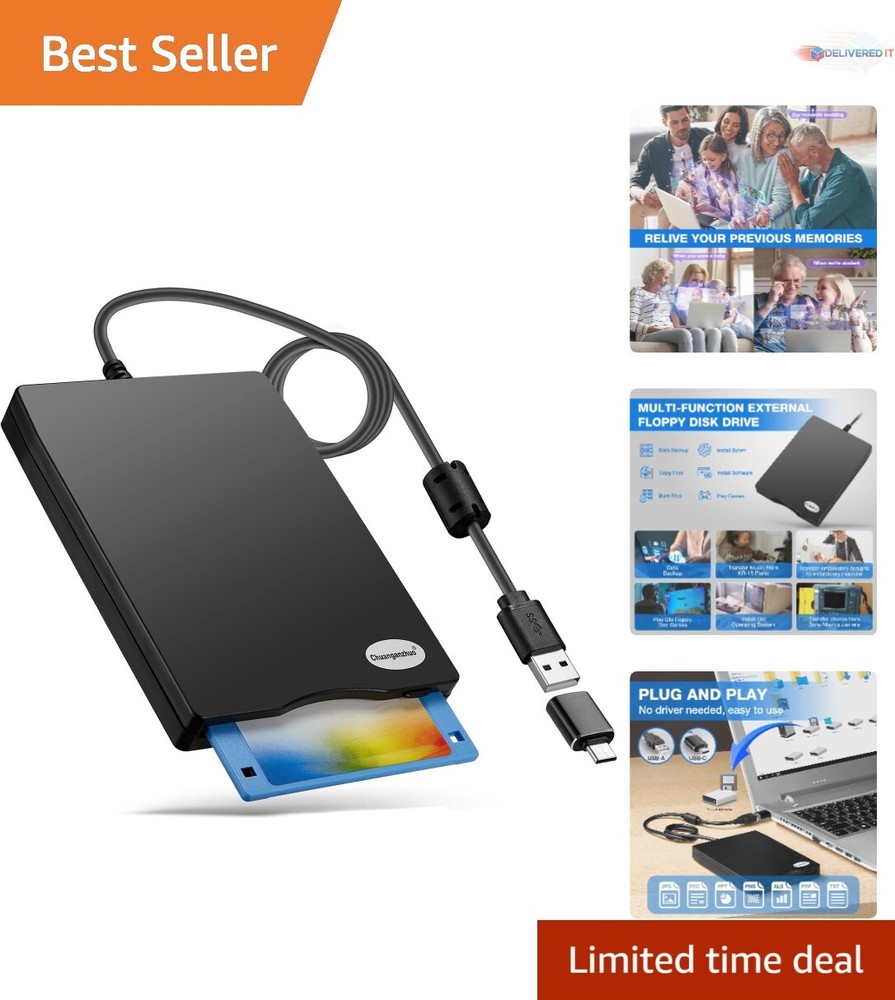 Floppy Disk Reader USB 3.5" Portable Compatible Windows Easy Data Retrieval